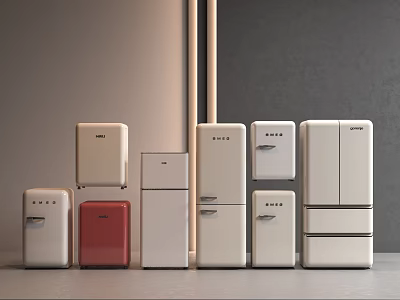 Modern Style Refrigerators And Freezers Collection With White Red And Sleek Designs 3d model