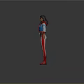 Game Movie Character In Blue White Red Costume With Star Emblem And Red Boots