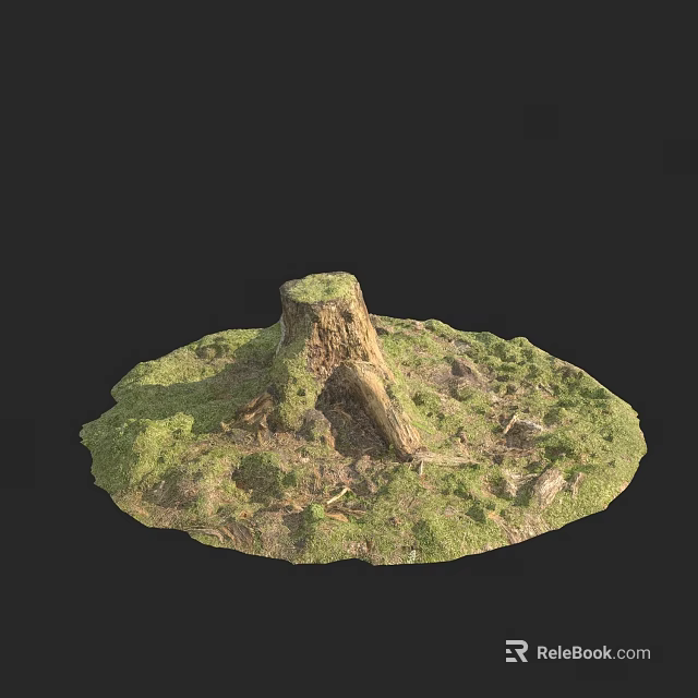 Garden Landscape Featuring Natural Tree Stump With Green Grass And Soil 3d model