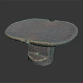 Handcrafted Wooden Tray With Oval Top Cylindrical Base And Natural Wood Grain