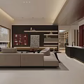 Modern Living Room Interior Design With Light Colored Sofa Round Coffee Table And Recessed Lighting