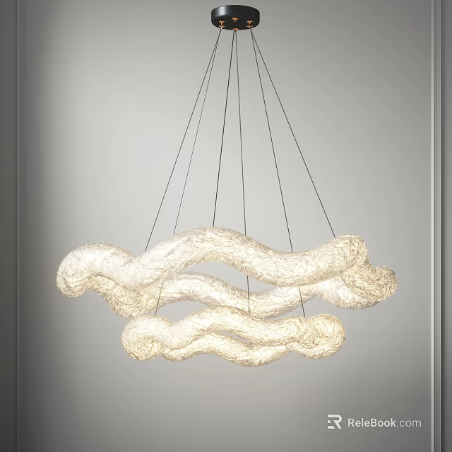 Modern Textured Ivory Chandelier With Twisted Woven Design Hanging From Ceiling 3d model 