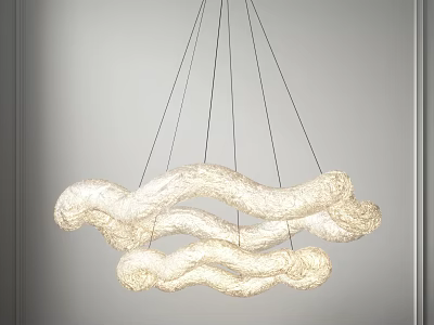 Modern Textured Ivory Chandelier With Twisted Woven Design Hanging From Ceiling 3d model