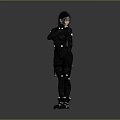 Futuristic Game Movie Character With Brown Hair Black Outfit And Blue Accents
