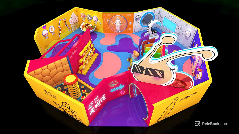 Colorful Kids Interactive Play Structure With Slide Climbing And Cartoon Elements 3d model