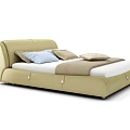 Modern Beige Double Bed With Curved Headboard Pillows Nightstand Chair And Bench