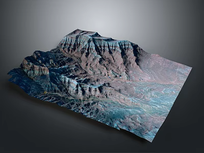 Colorful Layered Mountain Landscape 3D Topographic Model With Rugged Textured Terrain 3d model