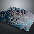 Colorful Layered Mountain Landscape 3D Topographic Model With Rugged Textured Terrain