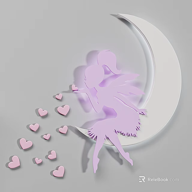 Purple Fairy Themed Wall Light With Crescent Moon And Heart Decorations 3d model 