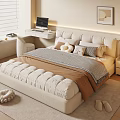 Cozy Modern Bedroom Interior With Soft Bed Pillows And Wooden Furniture