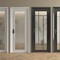 Hinged Doors Featuring Glass Panels and Decorative Patterns with White and Black Frames 3d model