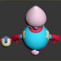 3D Cartoon Game Character With Pink Bun Hairstyle Blue Red Outfit And Small Round Companion