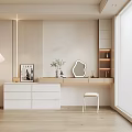 Minimalist White Dressing Table With Stool Mirror Vase And Floor Lamp 3d model