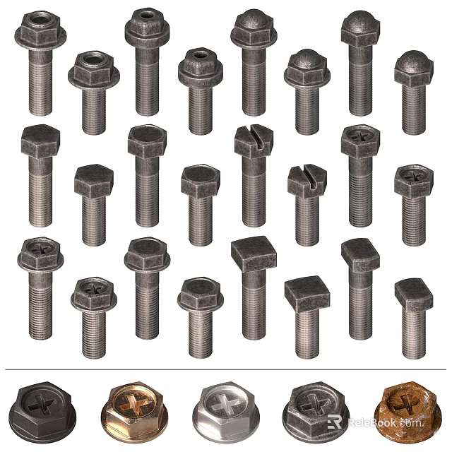 Hardware Tools Various Types of Metal Bolts for Construction and Repair Projects 3d model 