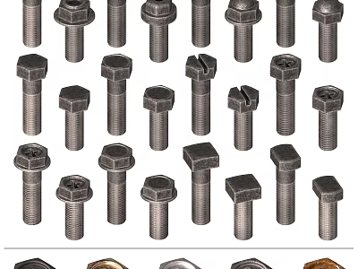 Hardware Tools Various Types of Metal Bolts for Construction and Repair Projects 3d model