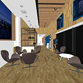 Modern Digital Store Interior Featuring Wooden Blue Decor Electronic Products Display And Large Screens