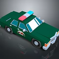 Green Police Car With Red And Blue Lights 3D Cartoon Style Design And Side Badge