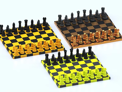 Colorful Chess Sets For Board Game Entertainment With Classic Board And Pieces 3d model