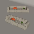 White Sectional Sofa With Block Design And Brown Green Cushions Modern Style