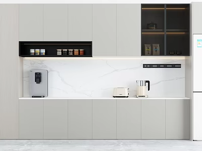 Modern Wine Cabinet Interior Design In Open Kitchen With Marble Countertop And Cabinets 3d model