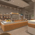 Bright Dessert Shop Interior With Wooden Tables Chairs Hanging Lights And Wall Posters