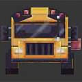 Cartoon Scene Pixelated Yellow School Bus With Black Windows And Wheels