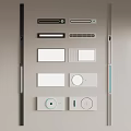 Smart Home Control Panel With Various Shapes Buttons And Displays On Gray Wall 3d model