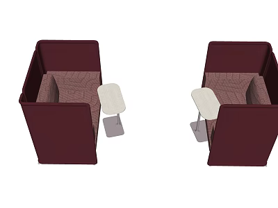Burgundy Public Chairs With Plaid Upholstered Seats And Small Side Tables 3d model