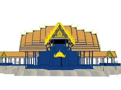 Traditional Thai Ancient Architecture With Multi Tiered Yellow Roof Golden Decorations And Blue Structure 3d model