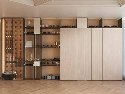 Modern Glass Door Figure Display Cabinet With Illuminated Shelves And Action Figure Collections 3d model