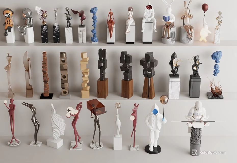 Modern Artistic Decorative Ornament Set With Various Figurines And Diverse Materials For Home Decor 3d model 