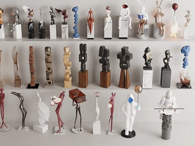 Modern Artistic Decorative Ornament Set With Various Figurines And Diverse Materials For Home Decor 3d model