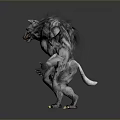 Muscular Ferocious Gray Fur Werewolf Creature Character 3D Model With Sharp Claws And Fangs
