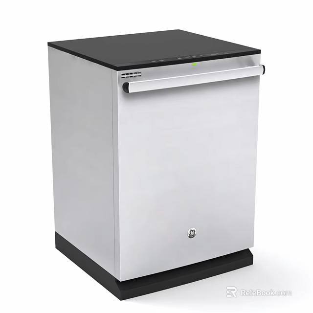 Stainless Steel Dishwasher With Black Top And Front Handle Kitchen Appliance 3d model 