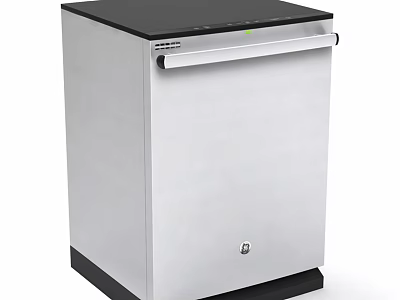 Stainless Steel Dishwasher With Black Top And Front Handle Kitchen Appliance 3d model