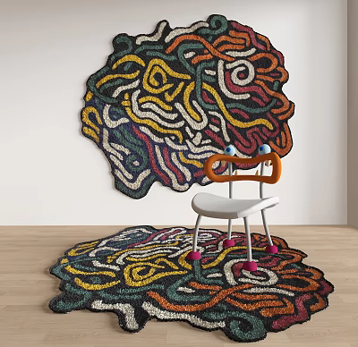Artistic Shaped Rugs With Colorful Design Decorate Interior With Chair 3d model