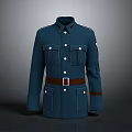 Blue Uniform Coat With Stand Collar Belt And Multiple Pockets Daily Clothing Essentials
