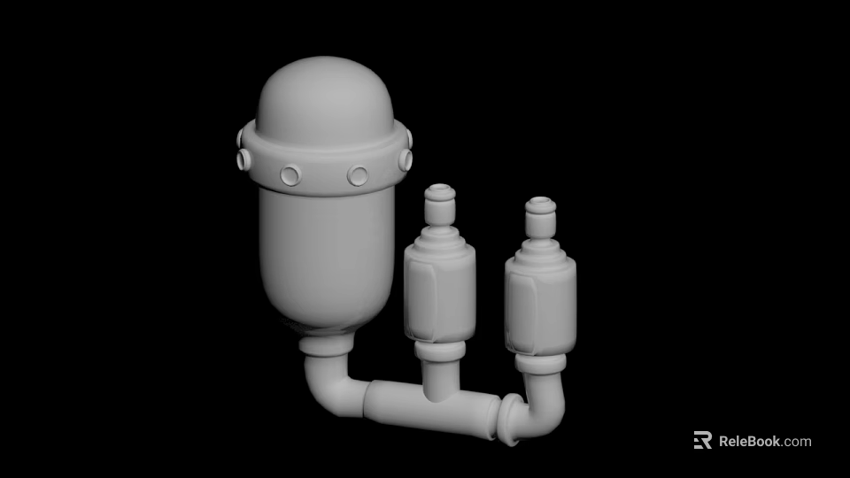 Industrial Piping Components With Cylindrical Container And Valves Connection Assembly 3d model 