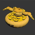 Exquisite Golden Toad Sculpture Carving with Gold Coins in Treasure Bowl