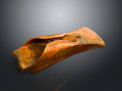 Ancient Rusted Copper Artifact With Irregular Shape And Grooved Surface 3d model