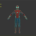 Spider Man Character In Red And Blue Costume With Web Pattern Mask