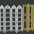 Traditional Wooden Room Divider with Carved Details and Lattice Panel Design