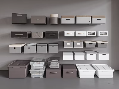 Various Stylish Storage Baskets in Gray and White with Stackable Design for Home Organization 3d model