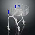 Accessible Shopping Cart With White Frame Blue Handles Metal Mesh Basket And Wheels