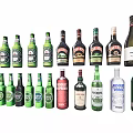 Collection of Various Wine and Beer Bottles in Different Colors with Glass
