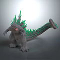 Fierce Monster Creature With Gray Skin Green Spikes Long Tail And Open Mouth