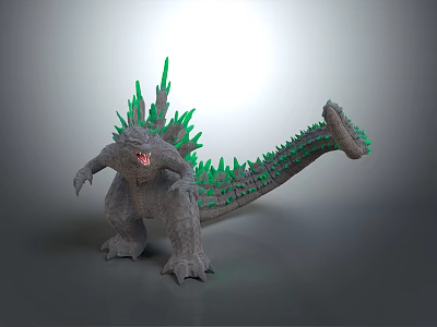 Fierce Monster Creature With Gray Skin Green Spikes Long Tail And Open Mouth 3d model
