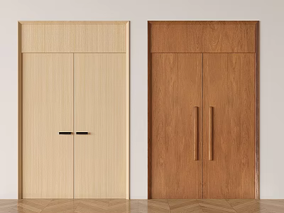 Modern Light and Dark Wooden Double Doors Interior with White Walls and Wooden Floor 3d model