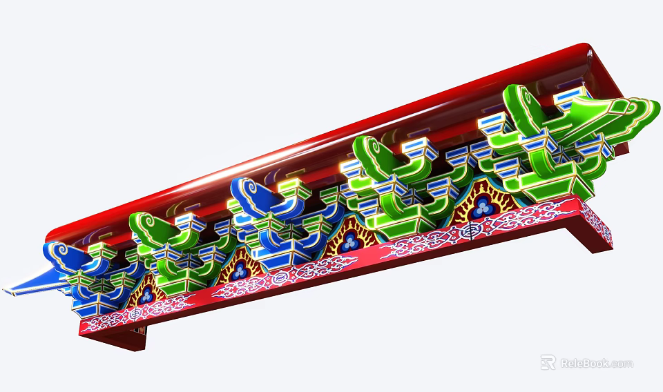 Intricate Traditional Chinese Decorative Ornament Set With Red Frame Green Blue Elements 3d model 