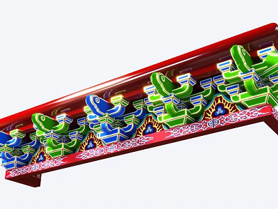 Intricate Traditional Chinese Decorative Ornament Set With Red Frame Green Blue Elements 3d model